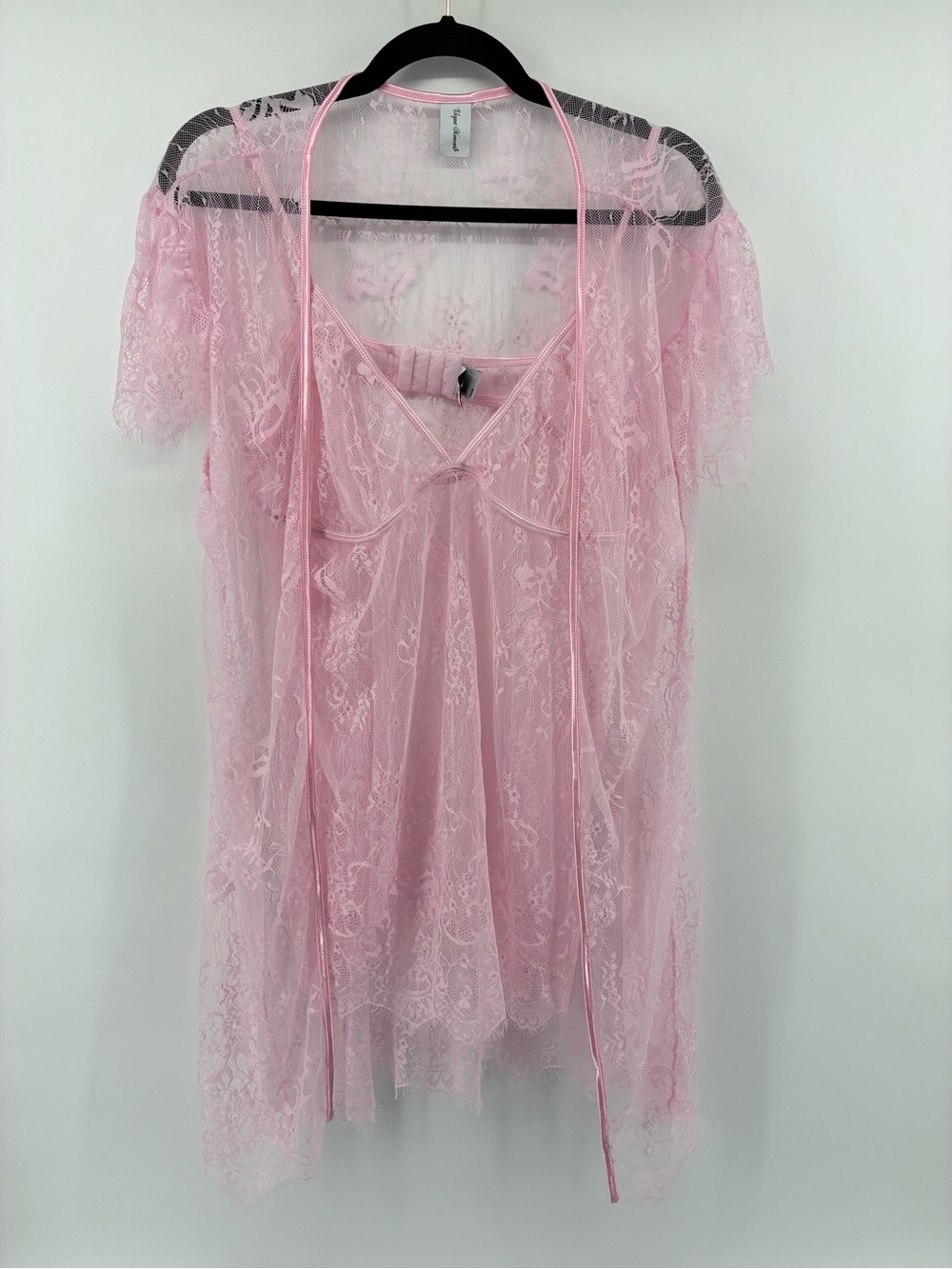 Sheer Lace Pink Babydoll Nightgown with Robe